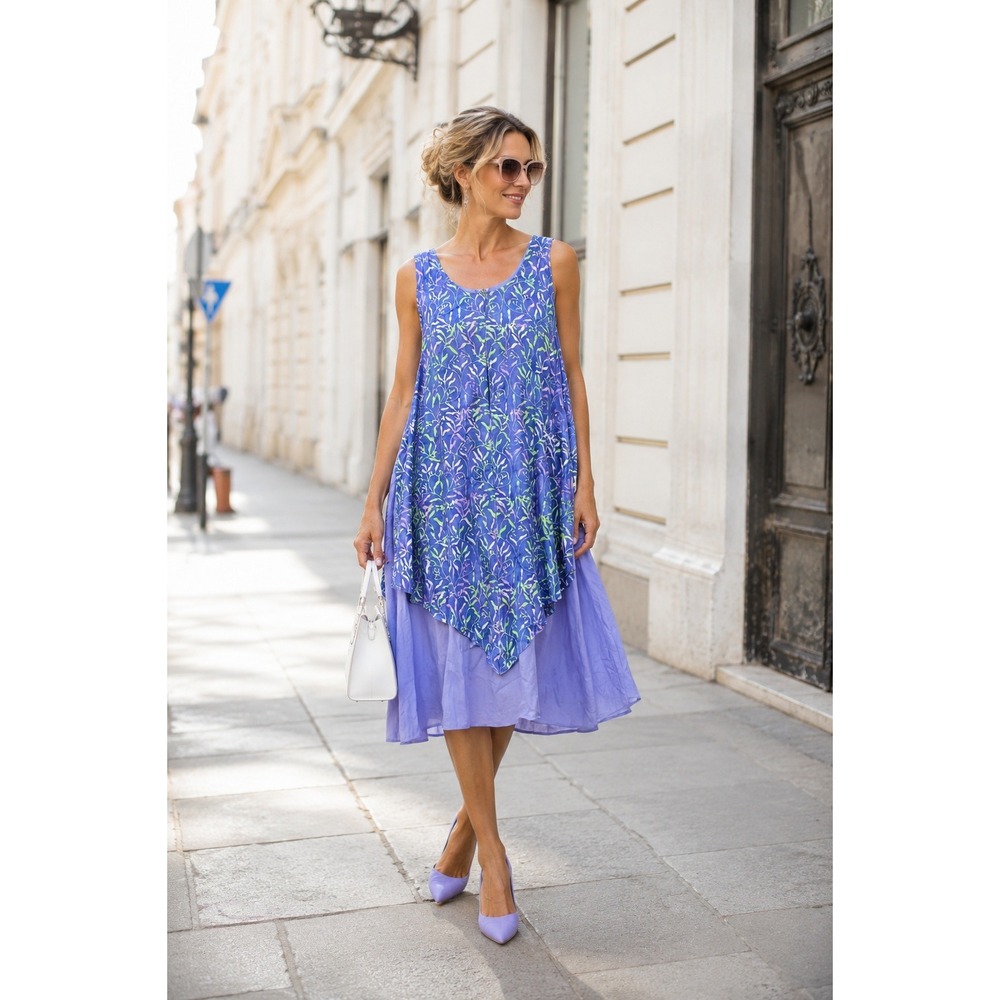 Lost River Sufi Dress Women's L Blue Purple Green Print Soft Rayon NWT